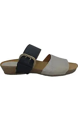 Sergio Tomani Leather Buckle Slide Sandals Ursula Grey/Black • $64.99