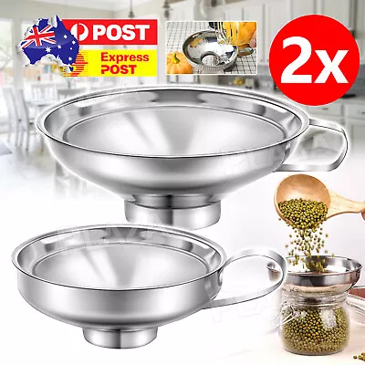 $13.85 • Buy 2Pcs Stainless Steel Funnel Hopper Filter Wide Mouth Canning Kitchen Detachable