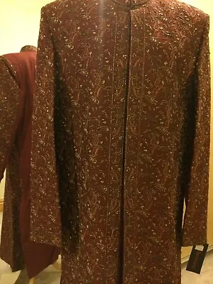 NEW!! Indian Pakistani Bollywood Party Wedding Bridal Mens Sherwani Suit Maroon • £115