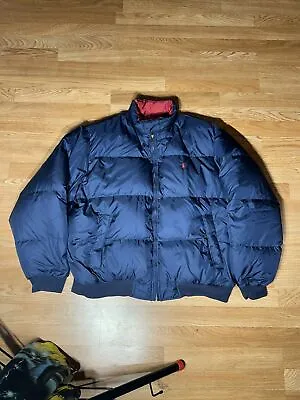 Vintage Men’s Polo Ralph Lauren Jacket Down Puffer Coat Blue Red Reversible XL • $124.95