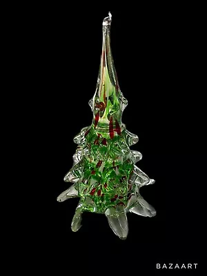 Vtg MURANO Clear Green Red White Glass Italian Christmas Tree 9” • $150