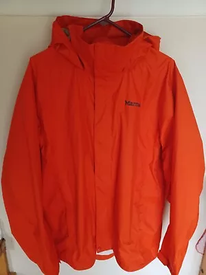 Marmot Jacket Mens Orange Raincoat Nylon Lightweight Hooded Full Zip Sz L • $29.99