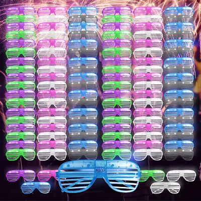 48-144 Flashing Party Glasses | LED Light Up Glow Neon Shutter Shades Disco Rave • £97.99