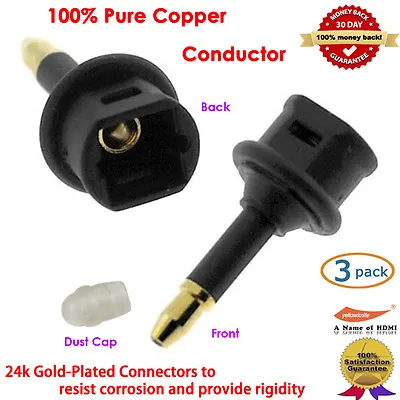 Gold Fiber Optic Toslink To 3.5mm Mini Adapter With Dust Cap - 3 Packs • $9.36