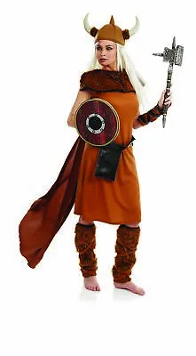 Women`s Viking Warrior Princess Costume Helmet Nordic Barbarian Lady Fancy Dress • £43.99