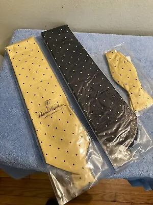 3 New Unused Brooks Brothers Lot Of 2 Xl Dot Ties & 1 Bow Tie Mip Navy & Yellow • $95