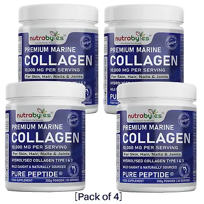 [4 Pack] Hydrolysed Marine Collagen Powder - 10000mg - Pure Peptides  (30 Days) • £72.24