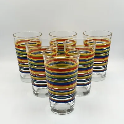 (6) Vintage Libbey Fiesta Glasses 16 Oz Striped Rainbow Mambo Tumblers Set Of 6 • $49.99