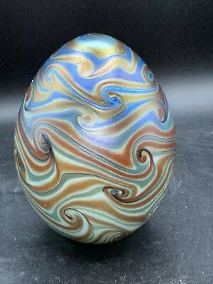 Vtg 1976 Vandermark Signed Art Glass Egg Form Paperweight Iridescent • $145.99