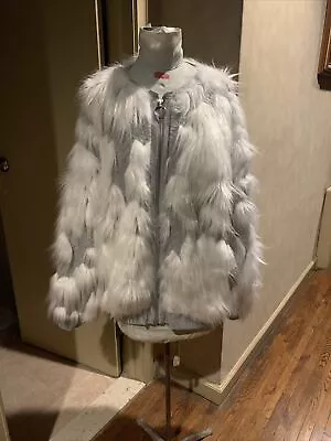 Fab. Zara Faux White Fur & Gray Knit Combination Zippered Jacket Sz. L Us • $49.99