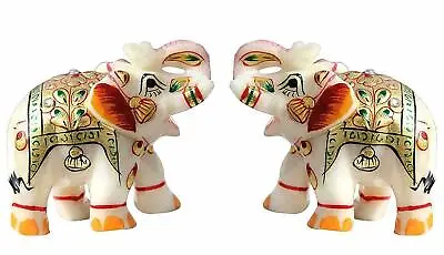 Indian Traditionl Marble Elephant Pair For Home Decor • $35.14