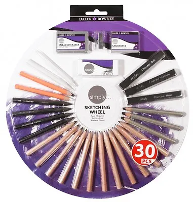 Daler Rowney Simply Sketching Wheel With Pencils Charcoal Eraser Sharpener • £18.99