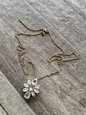 J. Crew Necklace Glass Flower Pendant Long Gold Tone Chain 24”+3”  • $28