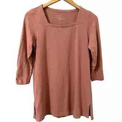J. Jill Pure Jill Square Neck Tunic Size Small Mauve Pink Slub Cotton 3/4 Sleeve • $18
