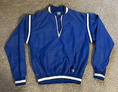 Champion Vintage 80s White Blue Collar Varsity Jacket Half Zip Size XL USA • $25.99