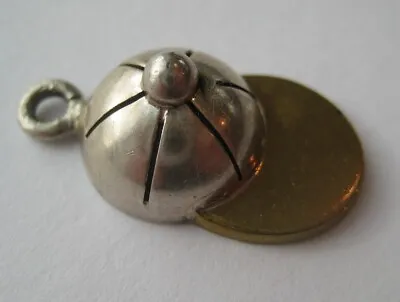 VINTAGE Sterling HORSE JOCKEY HAT Silver Bracelet Charm Gold Accents • $14