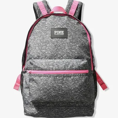 New Victoria's Secret VS Campus Backpack School Gray Pink Piping Accent NIP • $44.99