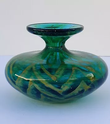 Early 70's Signed MDINA Art Studio Glass Vase Teal Green & Seaweed Color • $122.50