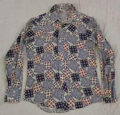 Vintage 60's Hippy Retro Mens Button Front Shirt By Don Juan Sz M/20 Made In USA • $20.44