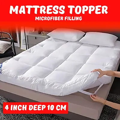 4 Inch Deep Luxury Soft Hotel Quality Mattress Topper Microfiber All Sizes 10 Cm • £24.24