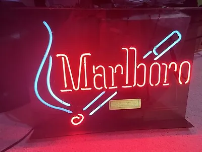 Vintage MARLBORO NEON LIGHT SIGN 28 X20” Smoke Grey Plexiglas Housing See Disc. • $269.99