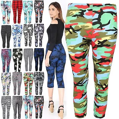 £3.49 • Buy New Ladies Printed Skinny Fitted Stretchy Leggings Womens 3/4 Len Plus Size 8-22