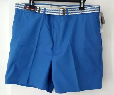 Vintage Par Four Sportswear Belted Sailcloth Shorts Mens 36-38 Blue NEW • $24.95