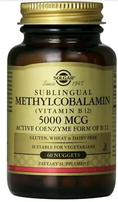 Sublingual Methylcobalamin (Vitamin B12) By Solgar 60 Nuggets 5000 Mcg Exp 2026 • $19.40
