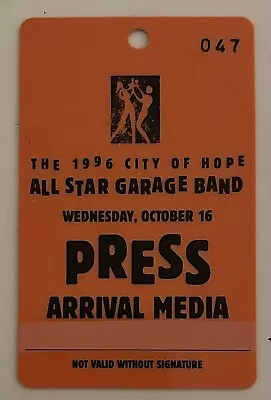 All Star Garage Band 1996 City Of Hope Oct. 16 Press Media Pass Eddie Van Halen • $5.99