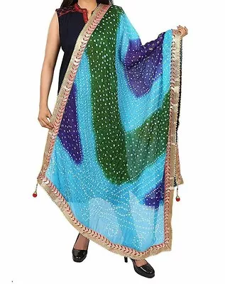 Women Bandhani Dupatta Gota Art Silk Stole Scarf Heavy Work Multi Colour Chunni • $29.19