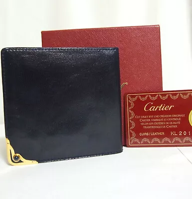 Auth Vintage Cartier Sapphire Line Bifold Wallet Navy Leather Made France In Box • $124