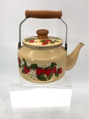 Vintage Fraise Enameled Metal Strawberry Print Tea Kettle • $9.99
