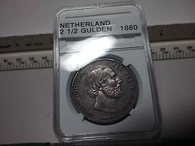 1860 Netherland 2 1/2 Gulden Silver Crown • $120