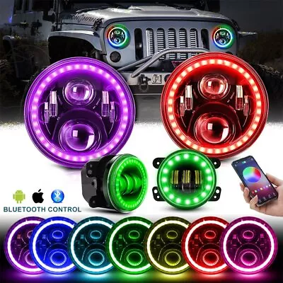 $148.99 • Buy RGB 7  LED Headlights & 4  Fog Lights Combo Kit For 2007-2017 Jeep Wrangler JK