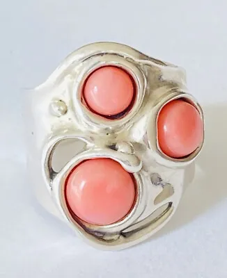 Hagit Gorali Israel HG Sterling Silver Pink Coral Cluster Ring Size 6 • $99.99