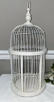 Vintage Decorative Dome Bird Cage White Painted Wood & Wire 18.5 Tall X 9  Diam • $17.13