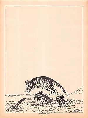Vintage B. KLIBAN Swimming Cat Note Pad Page (Single) Workman Publishing 8.25x11 • $12.99