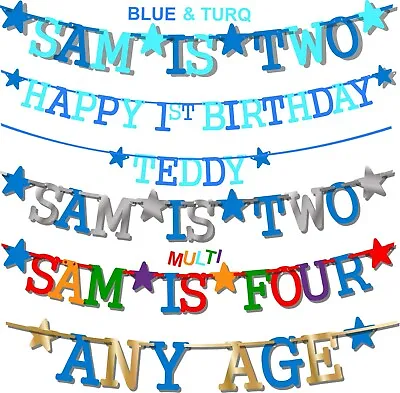 Personalised BOYS BIRTHDAY BANNER 1st 2nd 3rd 4th 7th Decorations AGE Bunting • £2.79