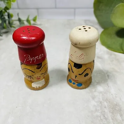 Vintage Wooden Chef Mid Century Modern Salt And Pepper Shakers Made In Japan • $11.95