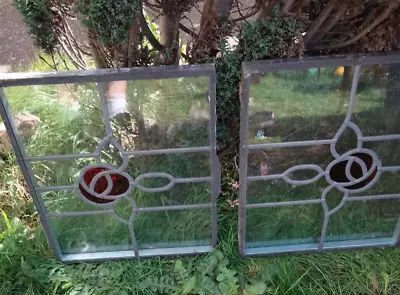 2 X Leaded Glass Red And Clear Double Glazed Windows 45.5x51. • £75