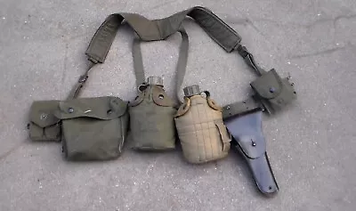 US Vietnam War Era M56 Suspenders & Pistol Belt & Holster & Canteens & Pouches • $100