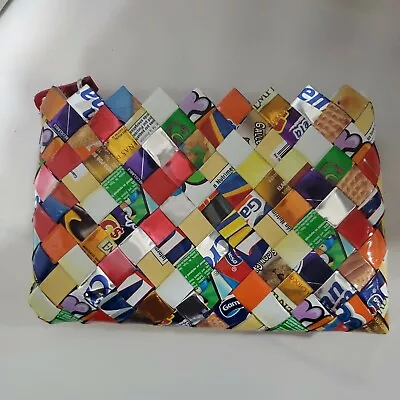 Nahui Ollin Candy Wrapper Bag Clutch Multicolor Unique Recycled Vegan • $18.99