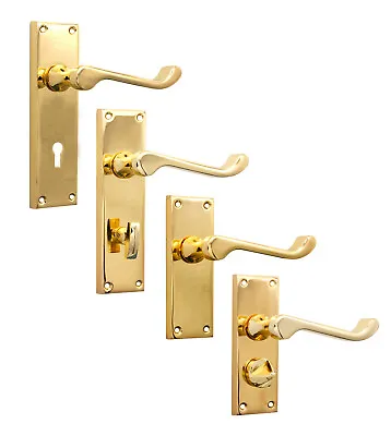 £12.95 • Buy Victorian Scroll Internal Door Handles Pair Lever Latch Lock WC Polished Brass
