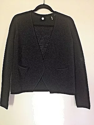 MARGARET O'LEARY Waffle Texture Knit Cardigan Art Sweater Perfect! Deep Black S  • $22.50