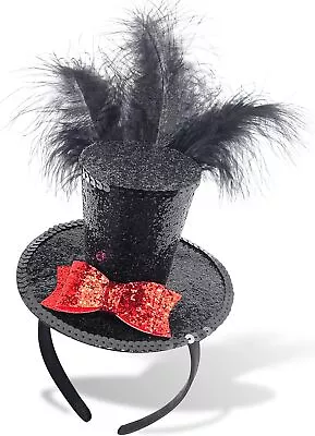 Hikkcos Mini Top Hat Headband With Feathers Mardi Gras Costume Parade Black  • $32.17