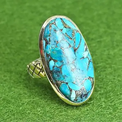 Size 8.25 Vintage Sterling 925 Silver Handmade Ring With Oval Shaped Turquoise • $62.10