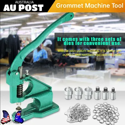 Manual Press Grommet Eyelet Hole Punch Machine + 3 Dies And 1500Pcs Grommets Kit • $54.89