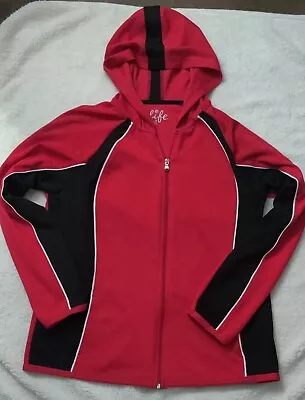 Made For Life Women’s Size Large Red Black Full Zip Hooded Track Jacket Pockets • $10.98