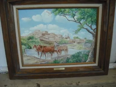 Signed New Mexico Landscape Painting Of Taos Pueblo With Wagon. • $355