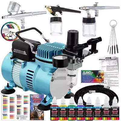 3 Airbrush Professional Airbrushing System Kit - 6 Primary Colors Acrylic Paint • $149.99